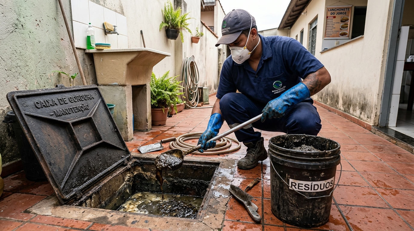 Remoção de resíduos da caixa de gordura em Maceió‑AL